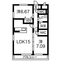 GRANDUKE鶴舞 2LDKの間取図画像