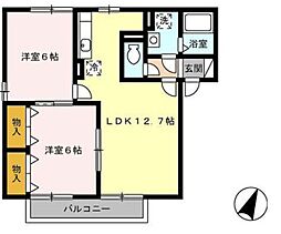 シャンクレールよもぎ台C 2LDKの間取図画像