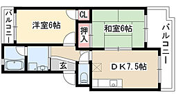 松栄マンション 2DKの間取図画像