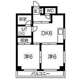 ハニーハイツ渡辺2 2DKの間取図画像