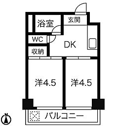 向陽ビル 2DKの間取図画像
