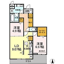 ガーデンテラス 2LDKの間取図画像