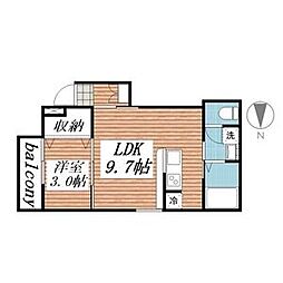 アルバーノ中村バーミリオン 1LDKの間取図画像