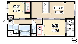クリス竹 2LDKの間取図画像