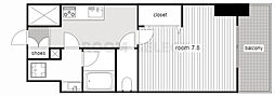 WESTIN上前津 1Kの間取図画像