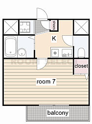 クレアール千賀 1Kの間取図画像