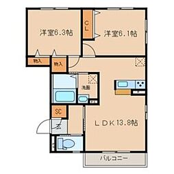 サニーコート 2LDKの間取図画像