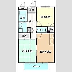 ノイハオス城西 2DKの間取図画像