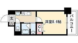 レジディア高岳 1Kの間取図画像