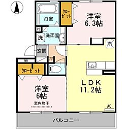 エスポワール3 2LDKの間取図画像