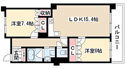 プライムメゾン御器所 2LDKの間取図画像