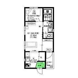 グランレーヴ伝馬 ワンルームの間取図画像