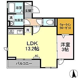 シュヴァル 1LDKの間取図画像