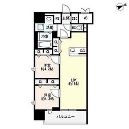 ザ・シンフォニア新栄 2LDKの間取図画像