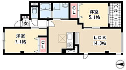 クリス竹 2LDKの間取図画像