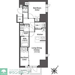 レフィールオーブ代々木 13階2LDKの間取り