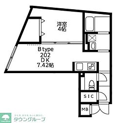 Ｕ　Ｒｅｓｉｄｅｎｃｅ武蔵小山 3階1DKの間取り