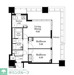 白金ザ・スカイ東棟 2LDKの間取図画像