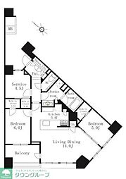 ザ・パークハウス大井町レジデンス 2SLDKの間取図画像