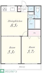 アーバンコートタムラ 2DKの間取図画像
