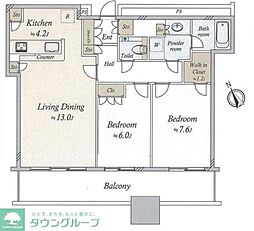 クレストプライムタワー芝 2LDKの間取図画像
