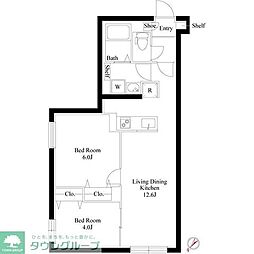 グランパセオ中目黒IV 2LDKの間取図画像