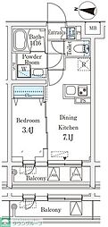 ラティエラ品川西大井 1DKの間取図画像