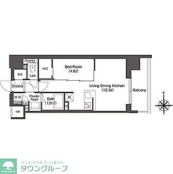 コンフォリア東新宿 1LDKの間取図画像