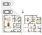 区画図：建物プラン例(10号地モデルハウス)　建物価格2170万円、建物面積92.88m2　1階には家事・ランドリー室、2階にはファミリーWIC付き。毎日の家事負担を楽にする工夫いっぱいの住まいです♪