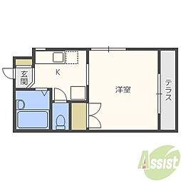 奥ハイツ 1Kの間取図画像