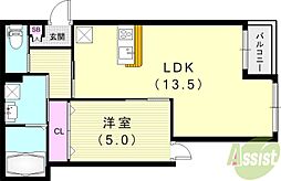 Cocon Grandjour 武庫之荘西 1LDKの間取図画像