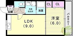ラ・シャンテ武庫之荘 1LDKの間取図画像
