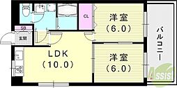 クレール西町 2LDKの間取図画像