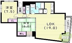 シロハイヌ門戸 2LDKの間取図画像