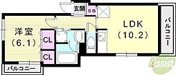 西宮市松原町アパート 1LDKの間取図画像
