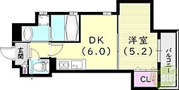 クリエオーレ梶ヶ島 1DKの間取図画像