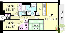 甲子園六石町ハイツ 2SLDKの間取図画像