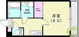 リュミエール道意 1Kの間取図画像