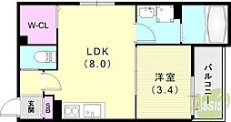 レジエス塚口南1 1LDKの間取図画像
