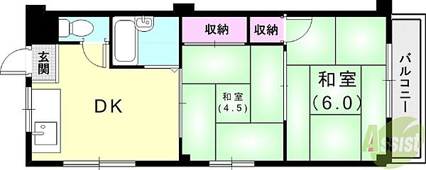 シャルム南台II ｜兵庫県尼崎市食満7丁目(賃貸マンション2DK・3階・35.00㎡)の写真 その2