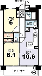 エスリード京都山科セミリア 2LDKの間取図画像