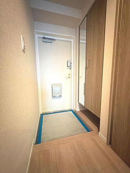 落ち着いた色合いの扉が印象的な玄関は、すっきりとした清潔感のあるスペースです。