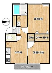 サンハイツシミズ 2DKの間取図画像