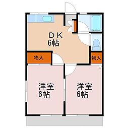 とちの木ハウスA 2DKの間取図画像