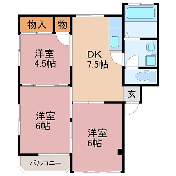 ラジャコート 205｜栃木県宇都宮市御幸ケ原町(賃貸アパート3DK・2階・48.19㎡)の写真 その2