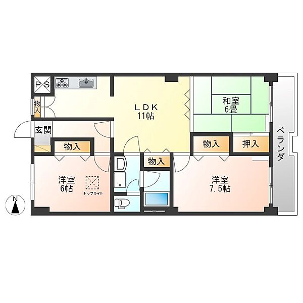 ブランルージュ元今泉 603｜栃木県宇都宮市元今泉３丁目(賃貸マンション3LDK・6階・66.94㎡)の写真 その2