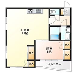 中戸祭イステートハイツ 1LDKの間取図画像