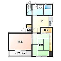 アローハイツ 2DKの間取図画像