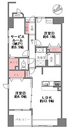 イトーピア長堀橋シェルクレール 2SLDKの間取図画像