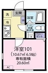 横浜市営地下鉄グリーンライン 高田駅 徒歩12分の賃貸アパート 1階1Kの間取り